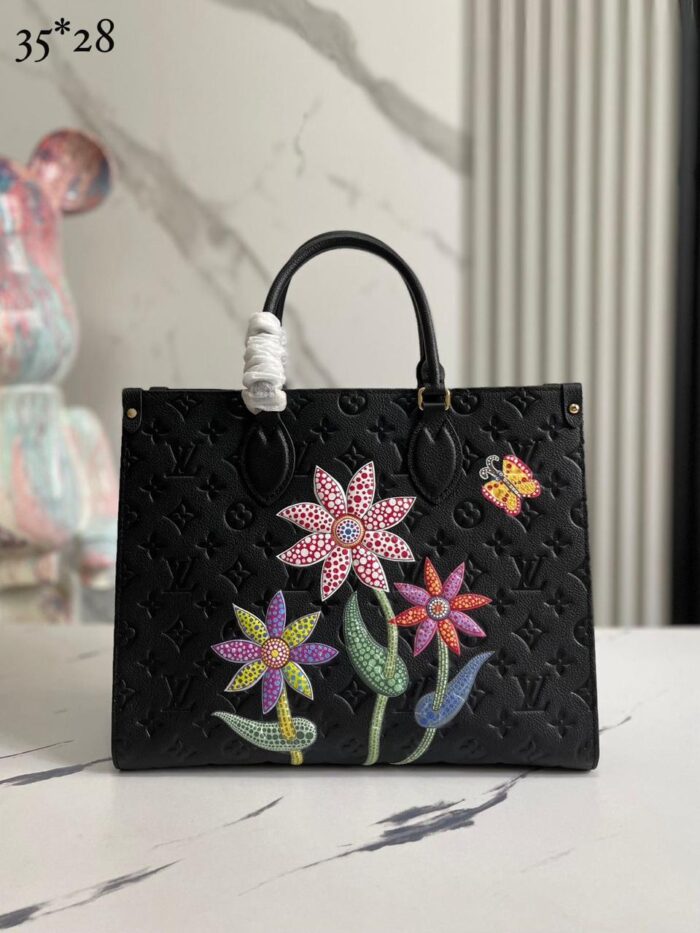 Bolsa Lv Onthego couro flores